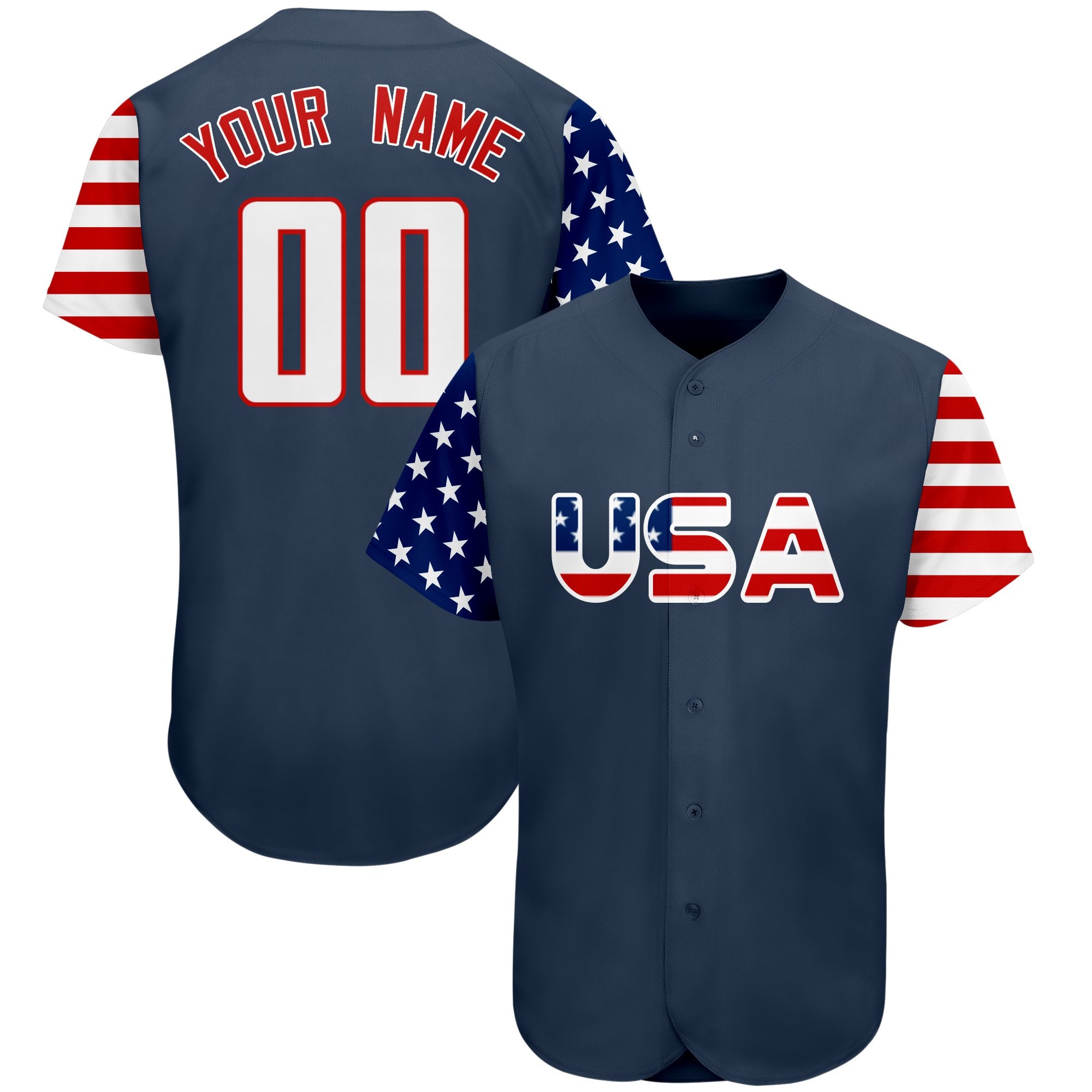 Maillot de baseball authentique personnalisé, drapeau américain, blanc-rouge, marine