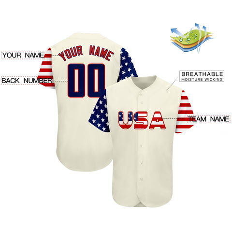 Custom Cream Navy-Red American Flag Authentic Baseball Jersey