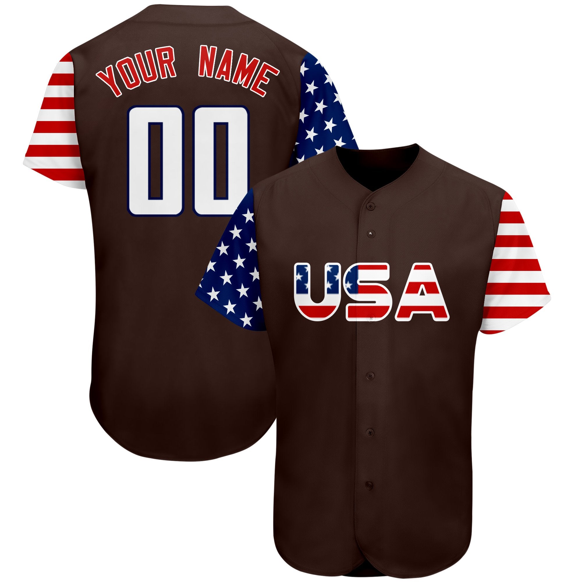 Maillot de baseball personnalisé, drapeau américain, marron, blanc et marine, authentique