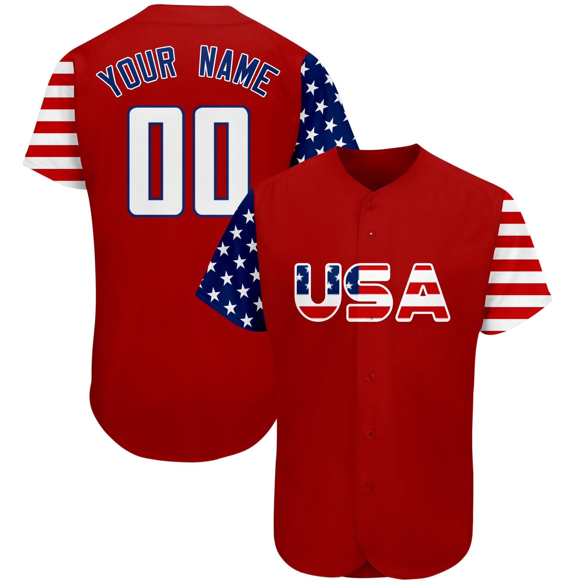 Maillot de baseball authentique personnalisé rouge marine-blanc drapeau américain