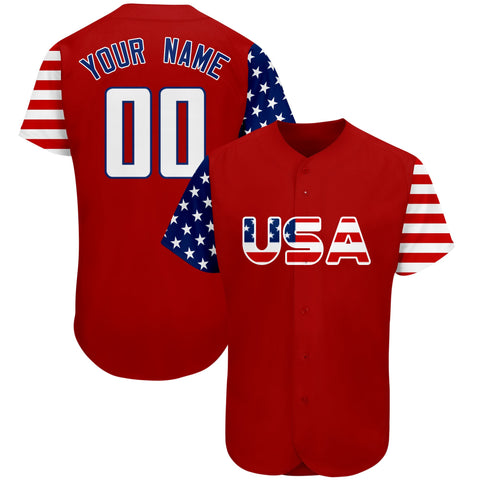 Custom Red Navy-White American Flag Authentic Baseball Jersey