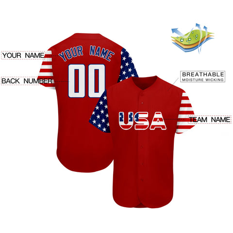 Custom Red Navy-White American Flag Authentic Baseball Jersey
