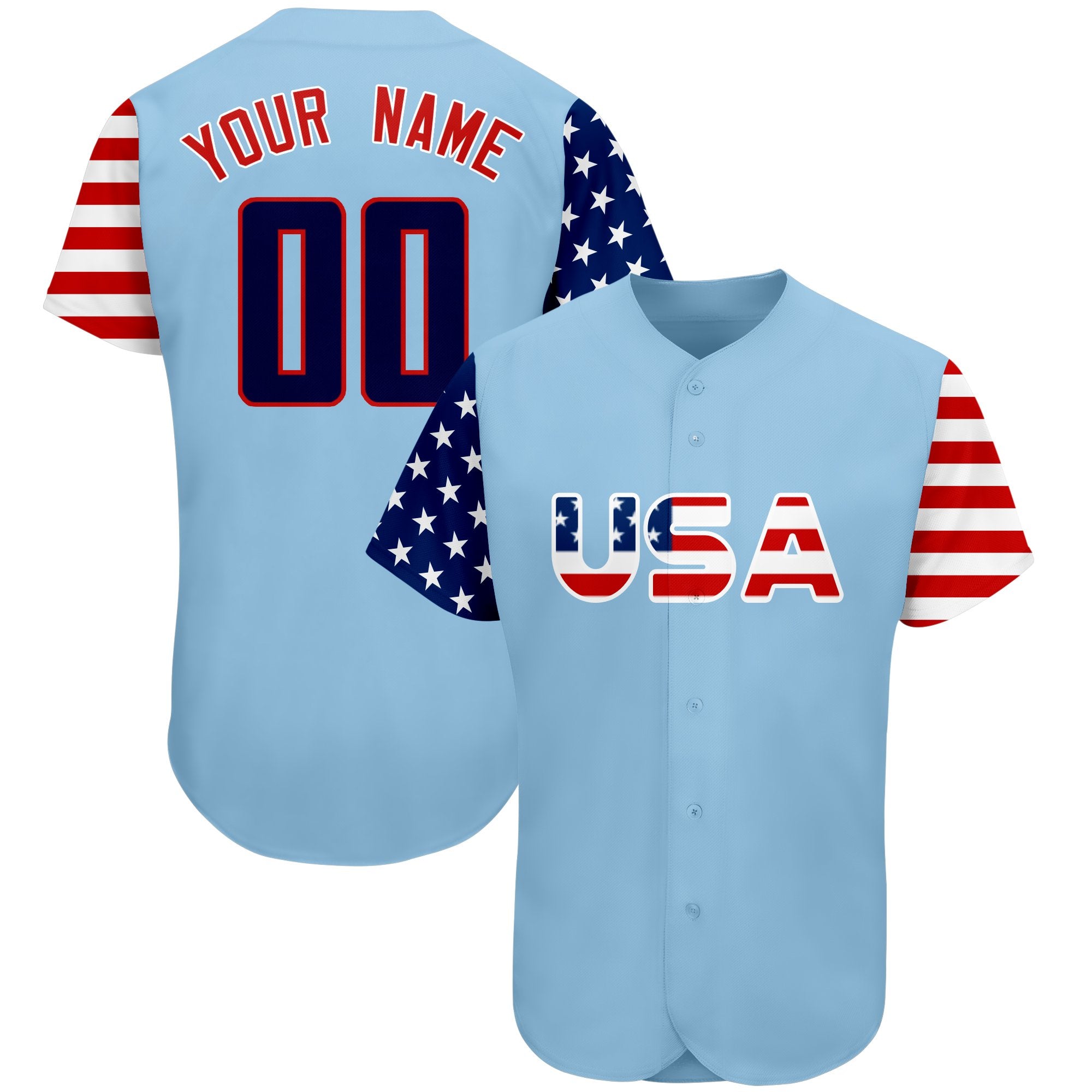 Maillot de baseball authentique personnalisé bleu marine-rouge drapeau américain