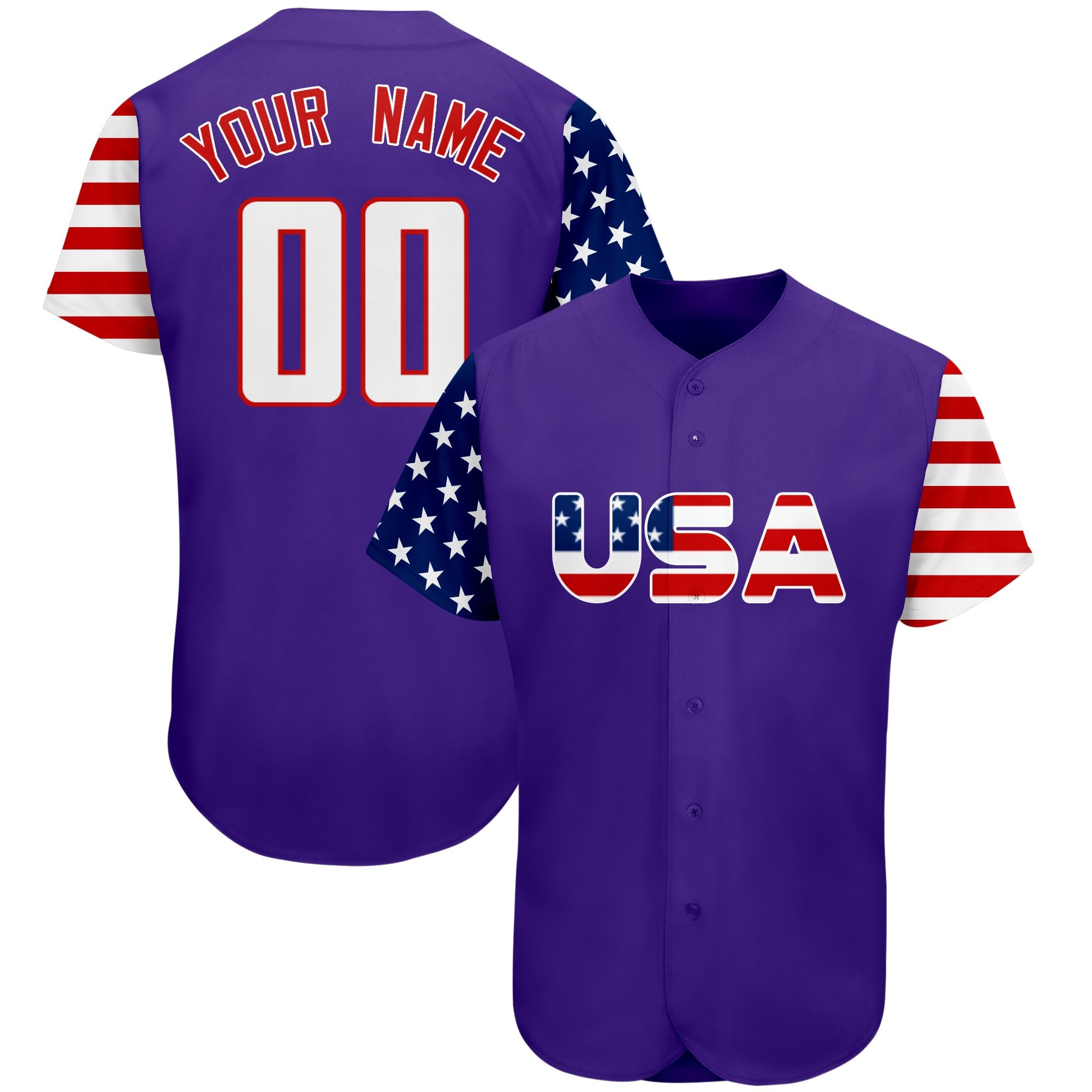 Maillot de baseball authentique personnalisé violet blanc-rouge drapeau américain