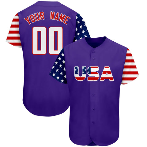 Custom Purple White-Red American Flag Authentic Baseball Jersey