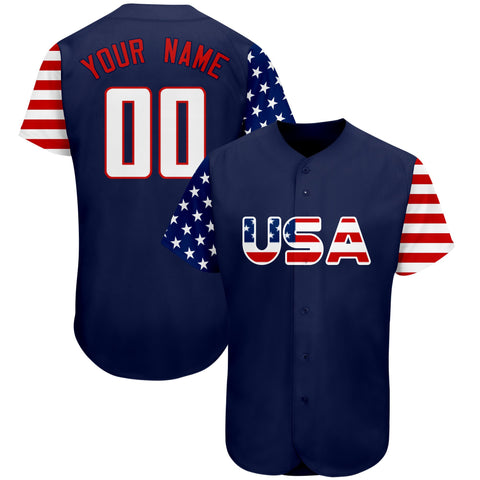 Custom Navy White-Red American Flag Authentic Baseball Jersey