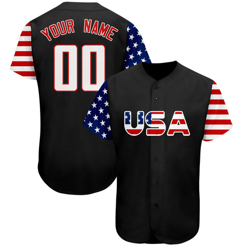 Custom Black White-Red American Flag Authentic Baseball Jersey