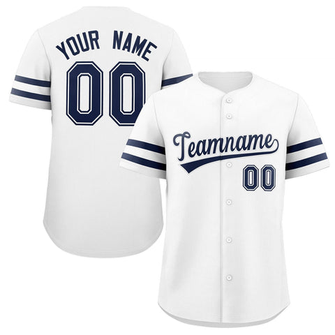 Custom White Navy Classic Style Authentic Baseball Jersey