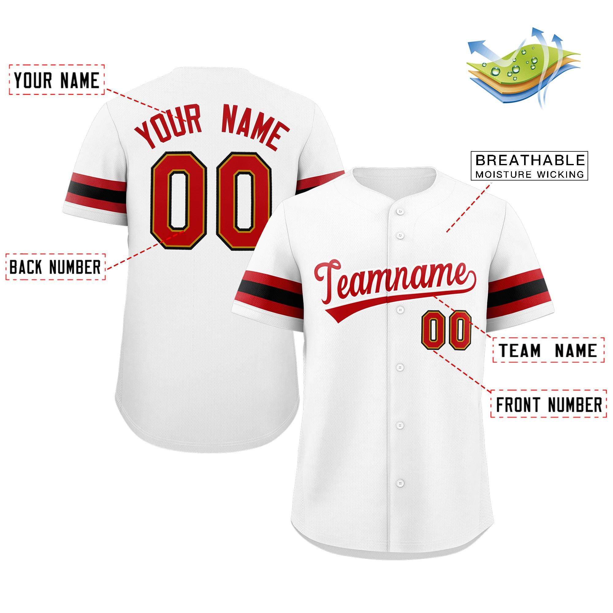 Maillot de baseball authentique de style classique blanc rouge personnalisé