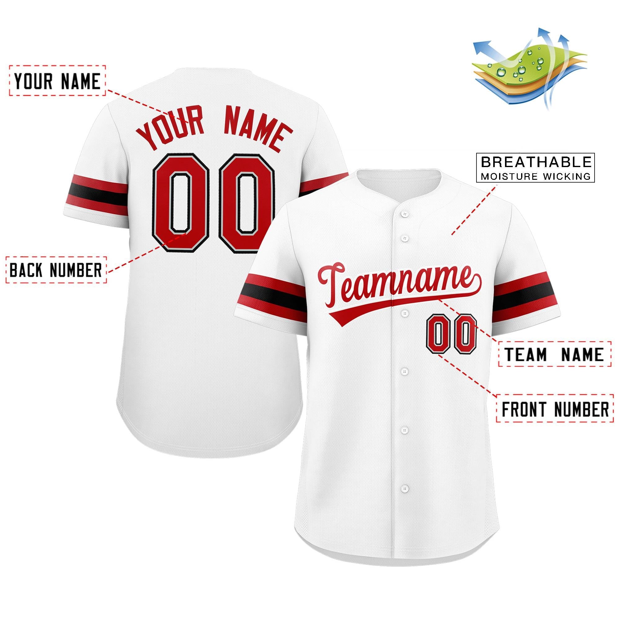 Maillot de baseball authentique de style classique blanc rouge-blanc personnalisé