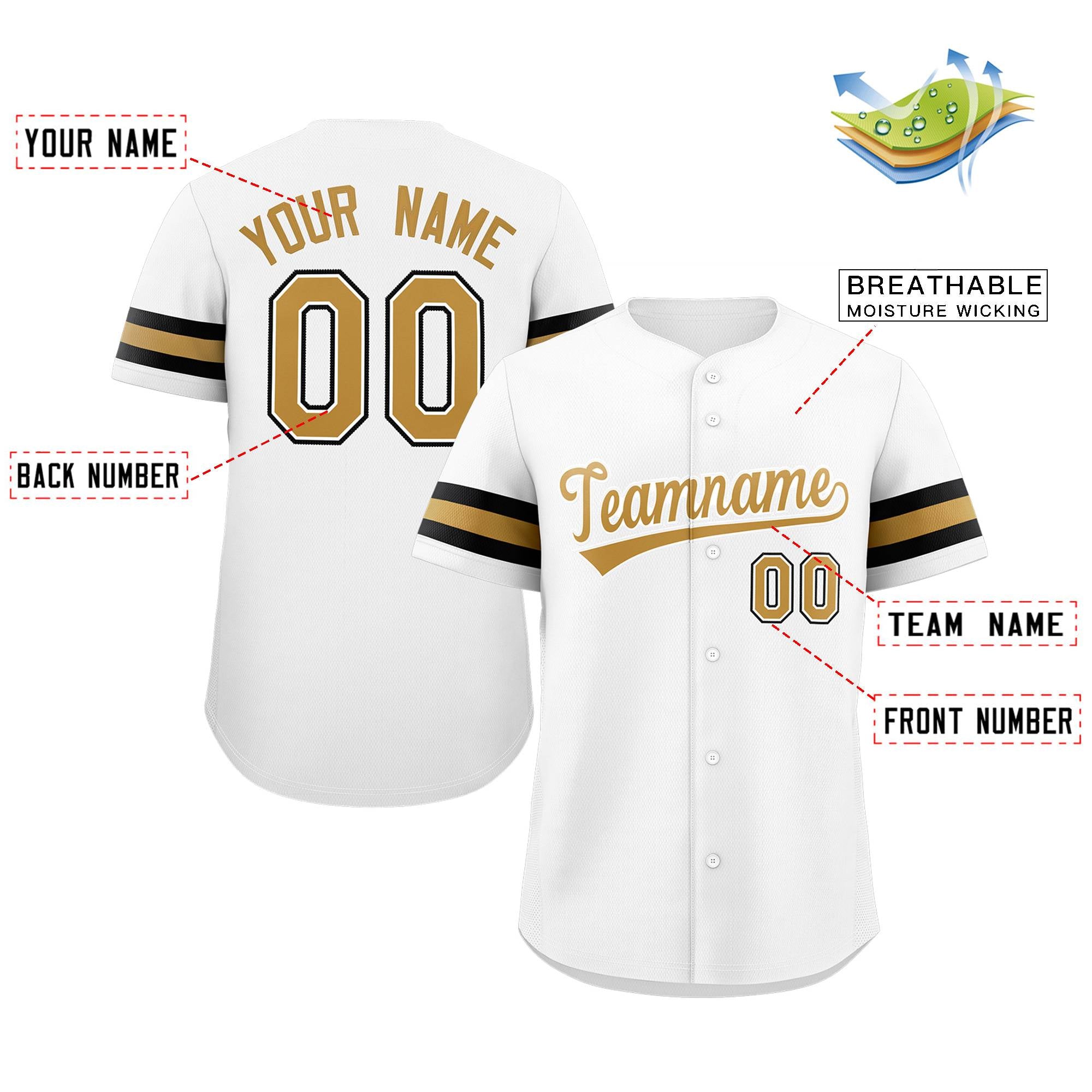 Maillot de baseball authentique de style classique blanc or-blanc personnalisé