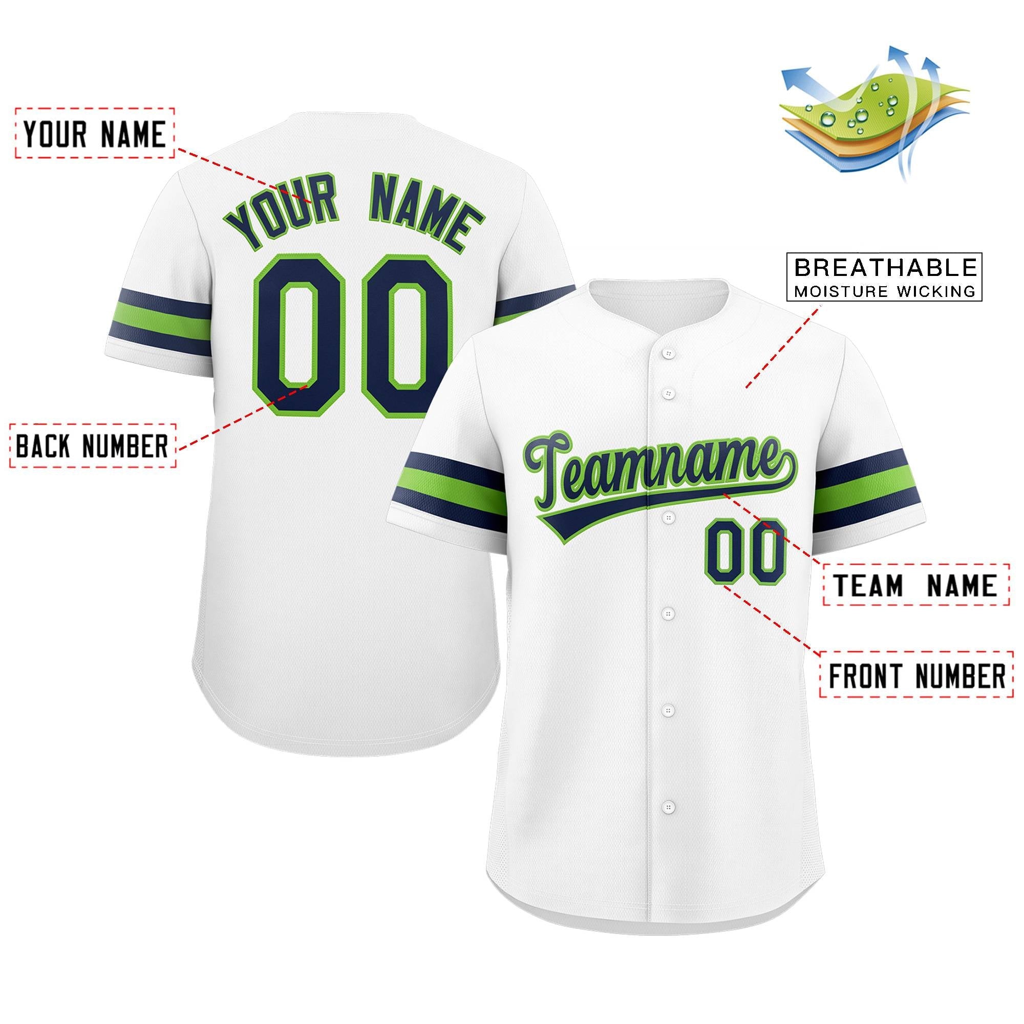 Custom White Navy-Green Classic Style Authentic Baseball Jersey