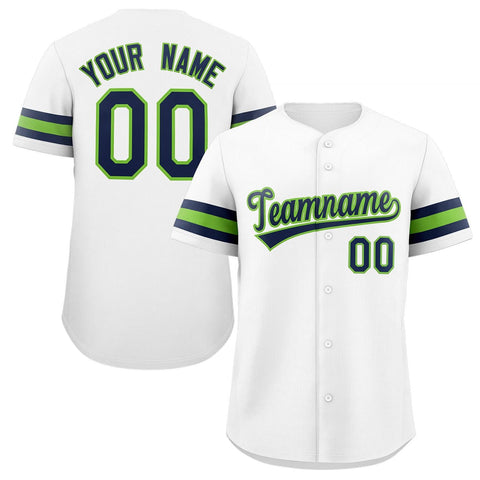 Custom White Navy-Green Classic Style Authentic Baseball Jersey