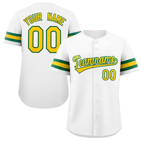 Custom White Yellow-Green Classic Style Authentic Baseball Jersey