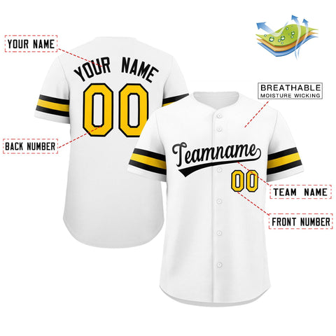 Custom White Yellow-Black Classic Style Authentic Baseball Jersey