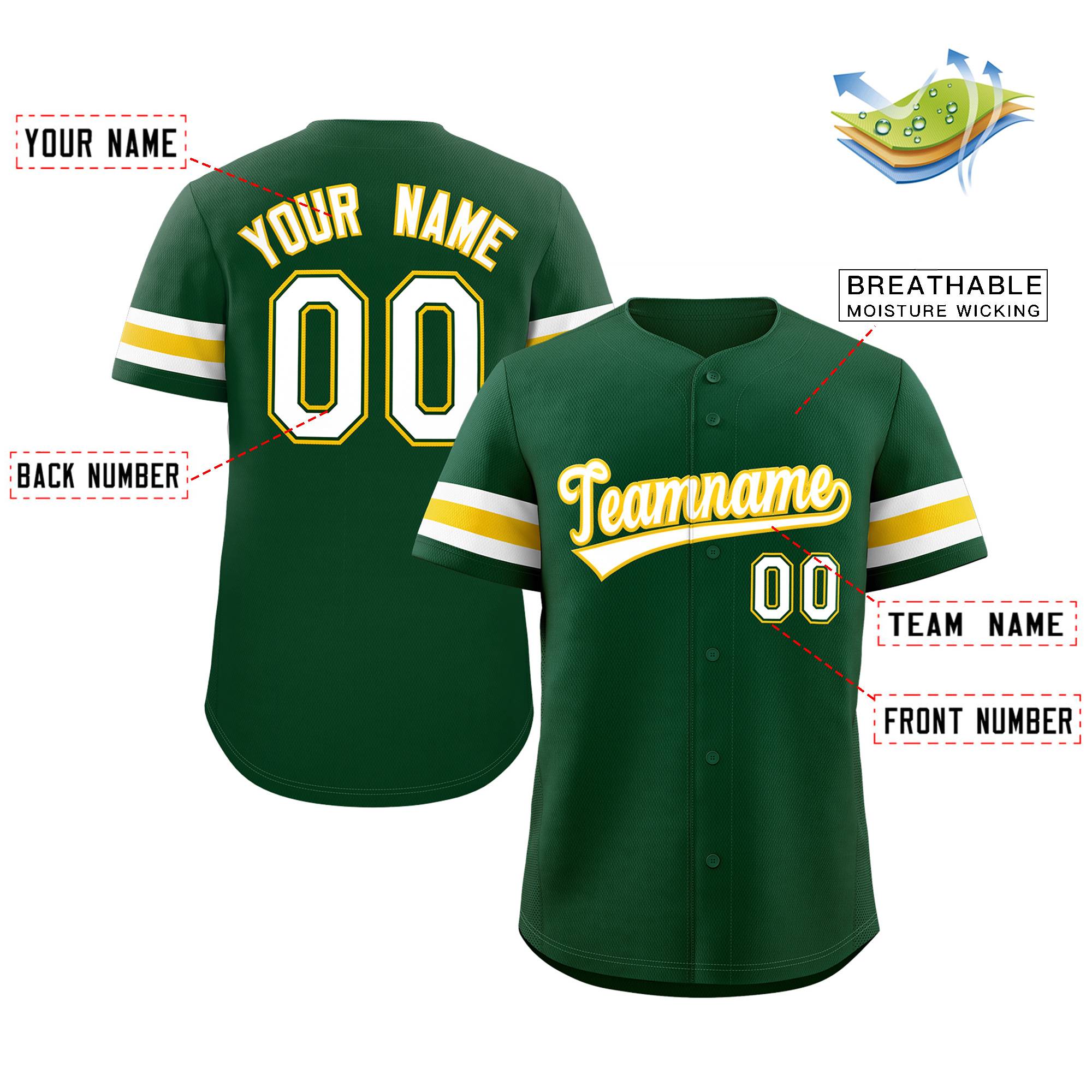 Maillot de baseball authentique de style classique personnalisé vert blanc jaune