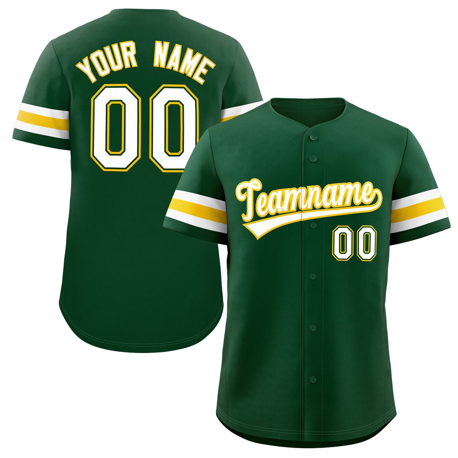 Maillot de baseball authentique de style classique personnalisé vert blanc jaune