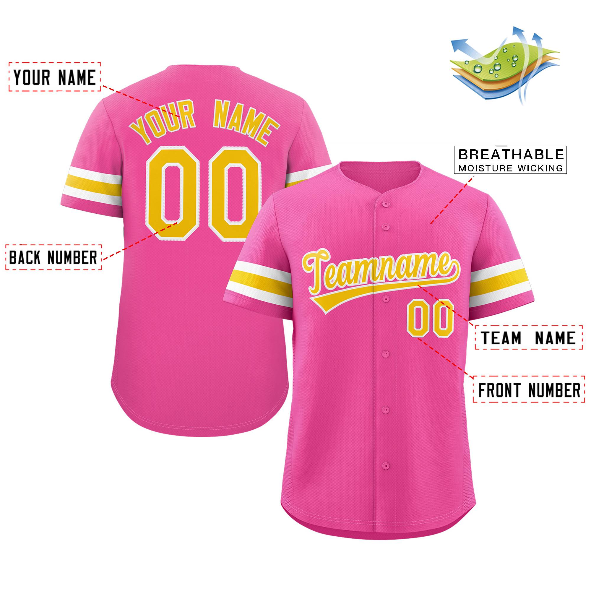 Custom Pink Yellow-White Classic Style Authentic Baseball Jersey