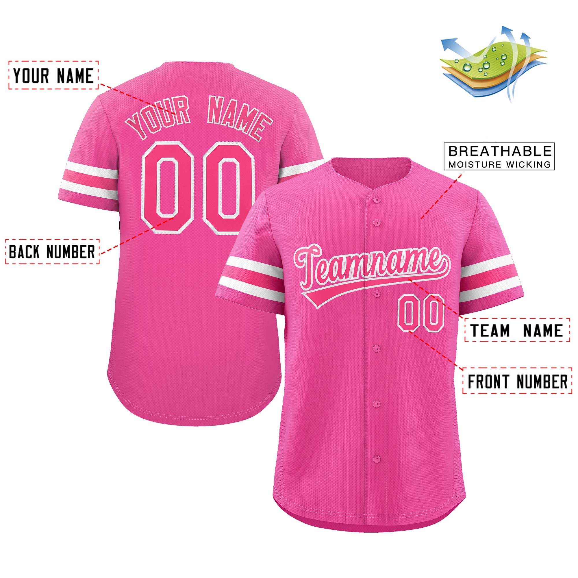 Maillot de baseball authentique de style classique rose blanc personnalisé