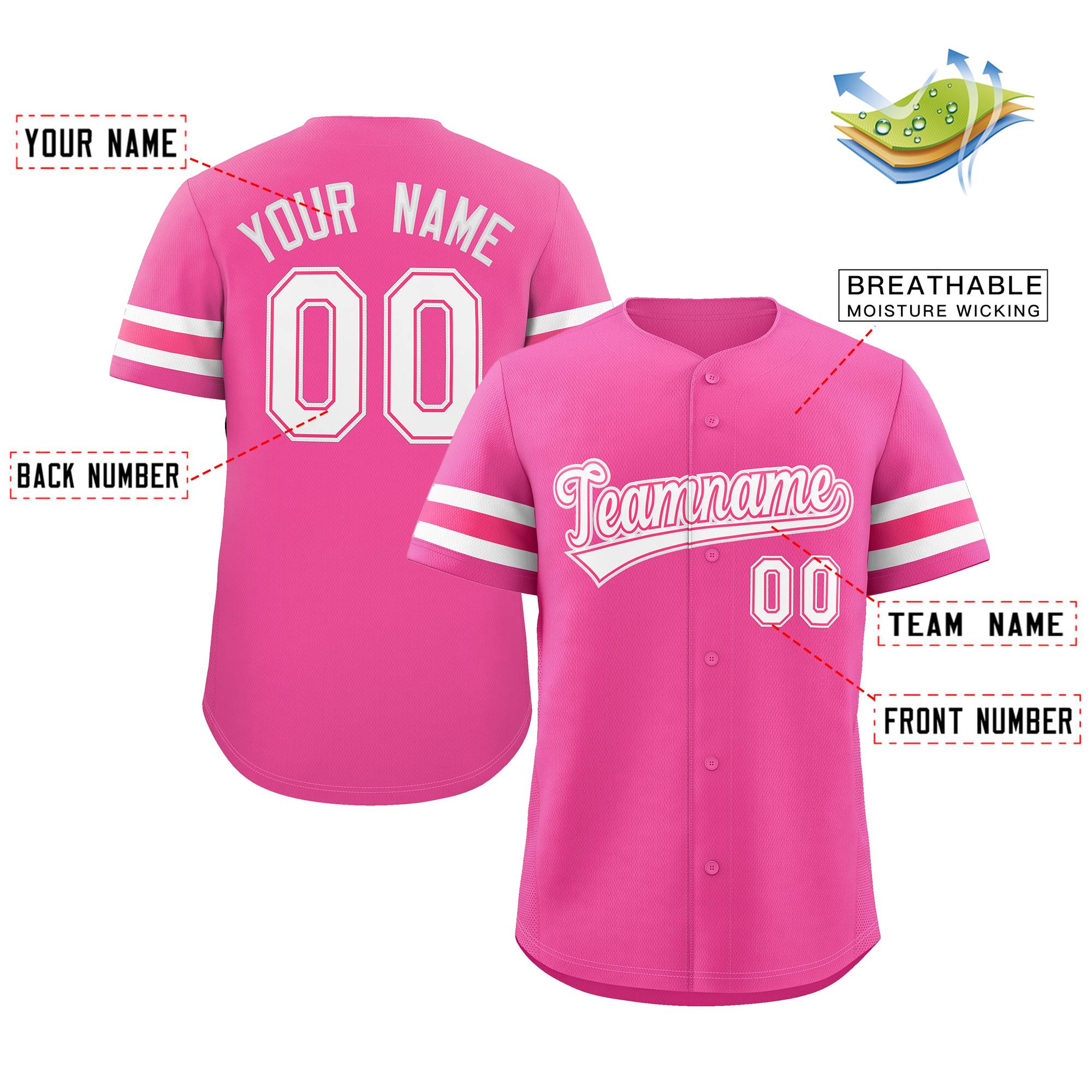 Maillot de baseball authentique de style classique rose blanc personnalisé