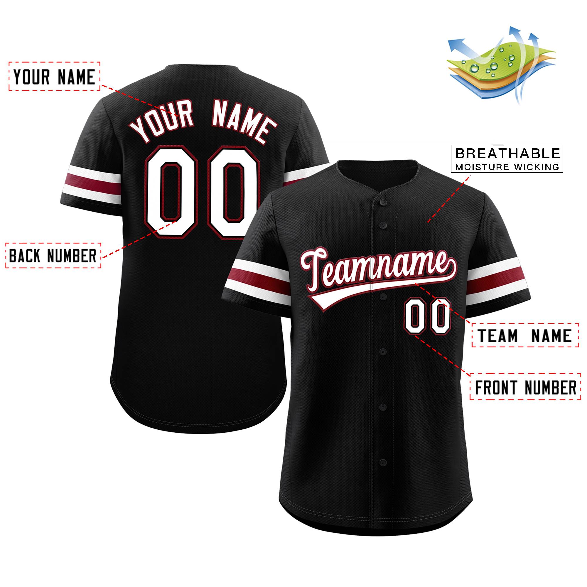 Maillot de baseball authentique de style classique noir blanc-rouge personnalisé