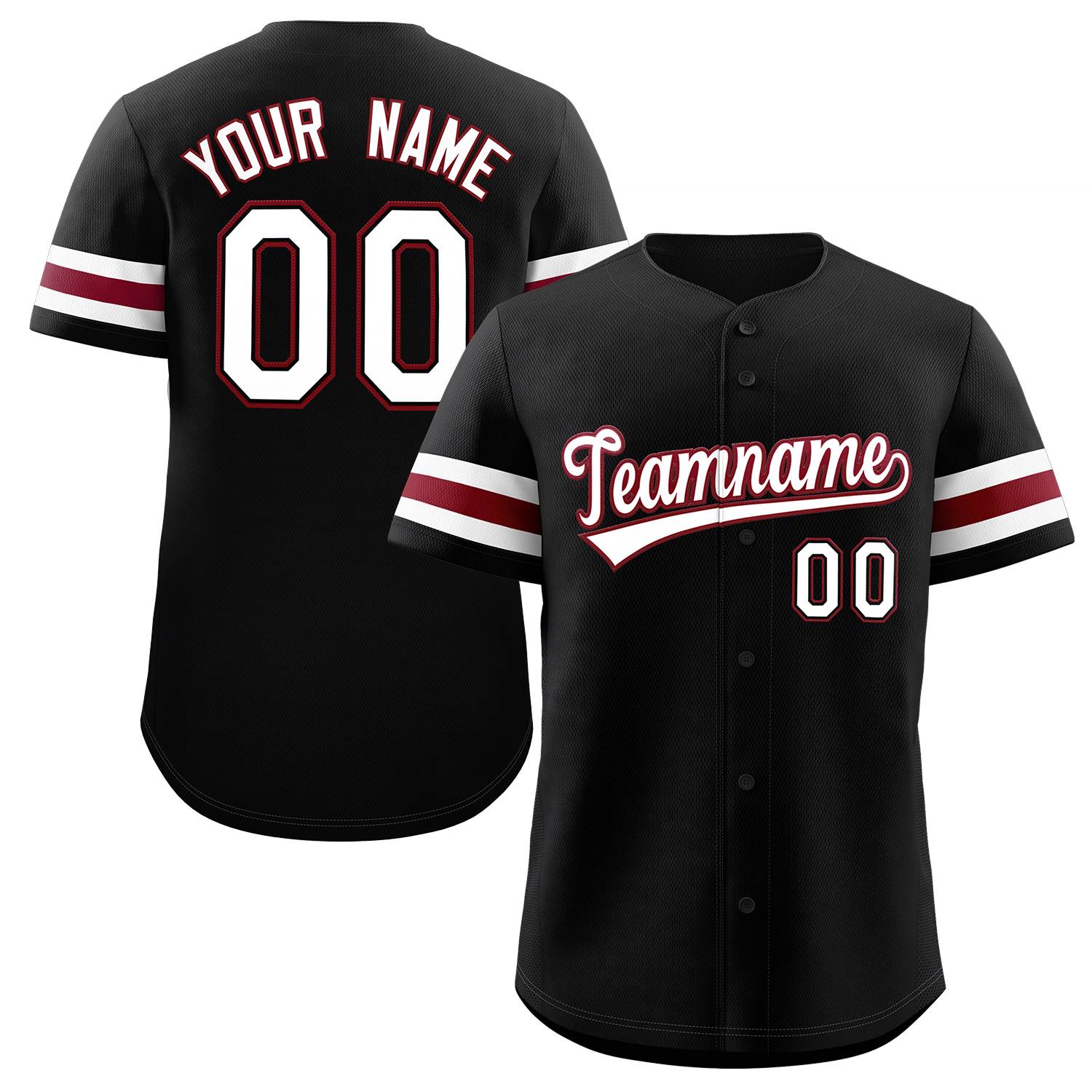 Maillot de baseball authentique de style classique noir blanc-rouge personnalisé