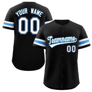 Maillot de baseball authentique de style classique noir blanc-bleu poudre personnalisé