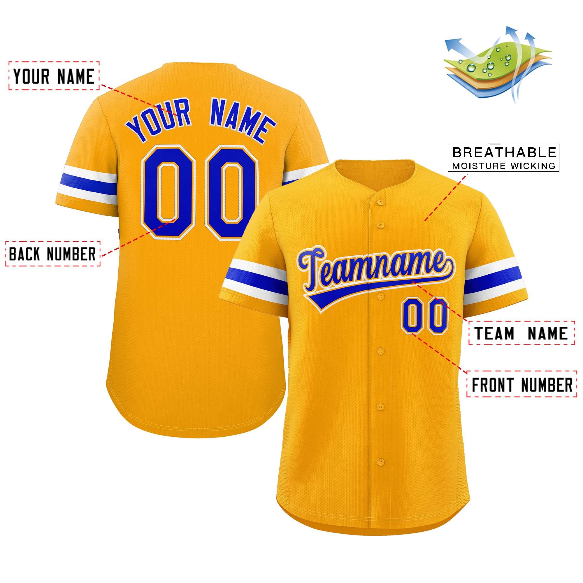 Custom Yellow Royal-White Classic Style Authentic Baseball Jersey