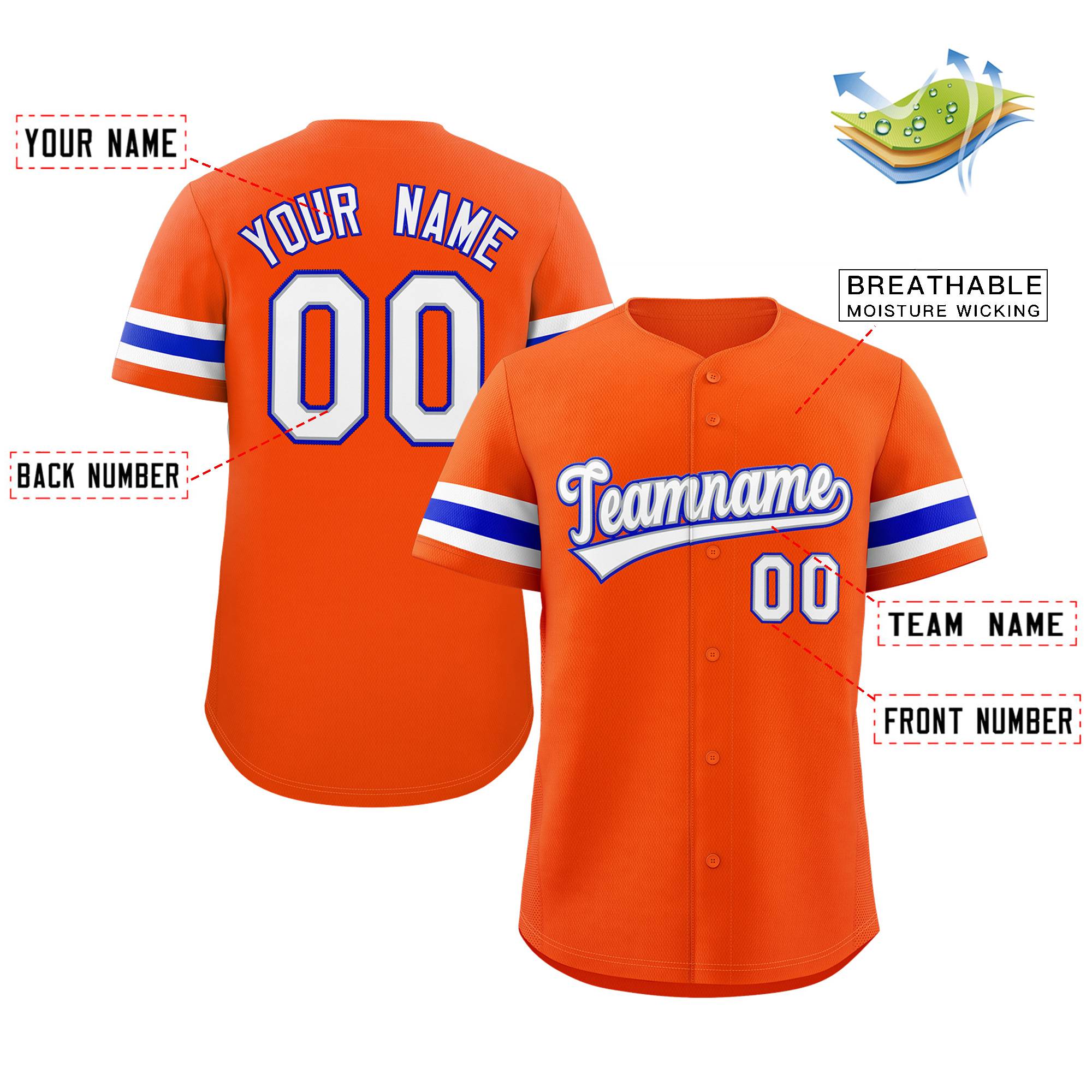 Maillot de baseball authentique de style classique orange blanc-royal personnalisé