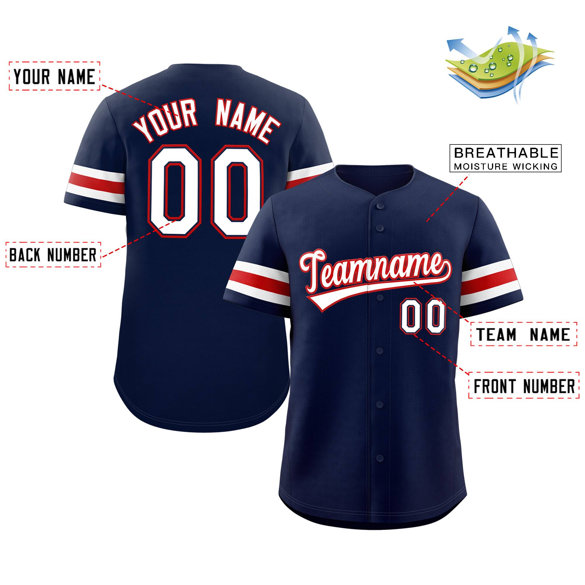 Custom Navy White-Red Classic Style Authentic Baseball Jersey