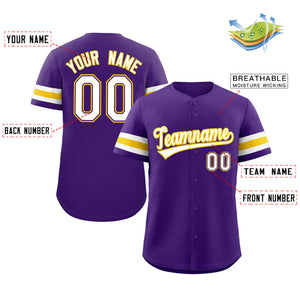 Maillot de baseball authentique de style classique violet blanc-jaune personnalisé