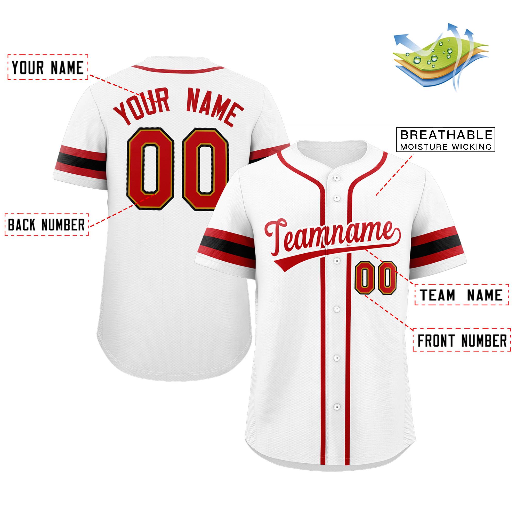 Maillot de baseball authentique de style classique blanc rouge personnalisé