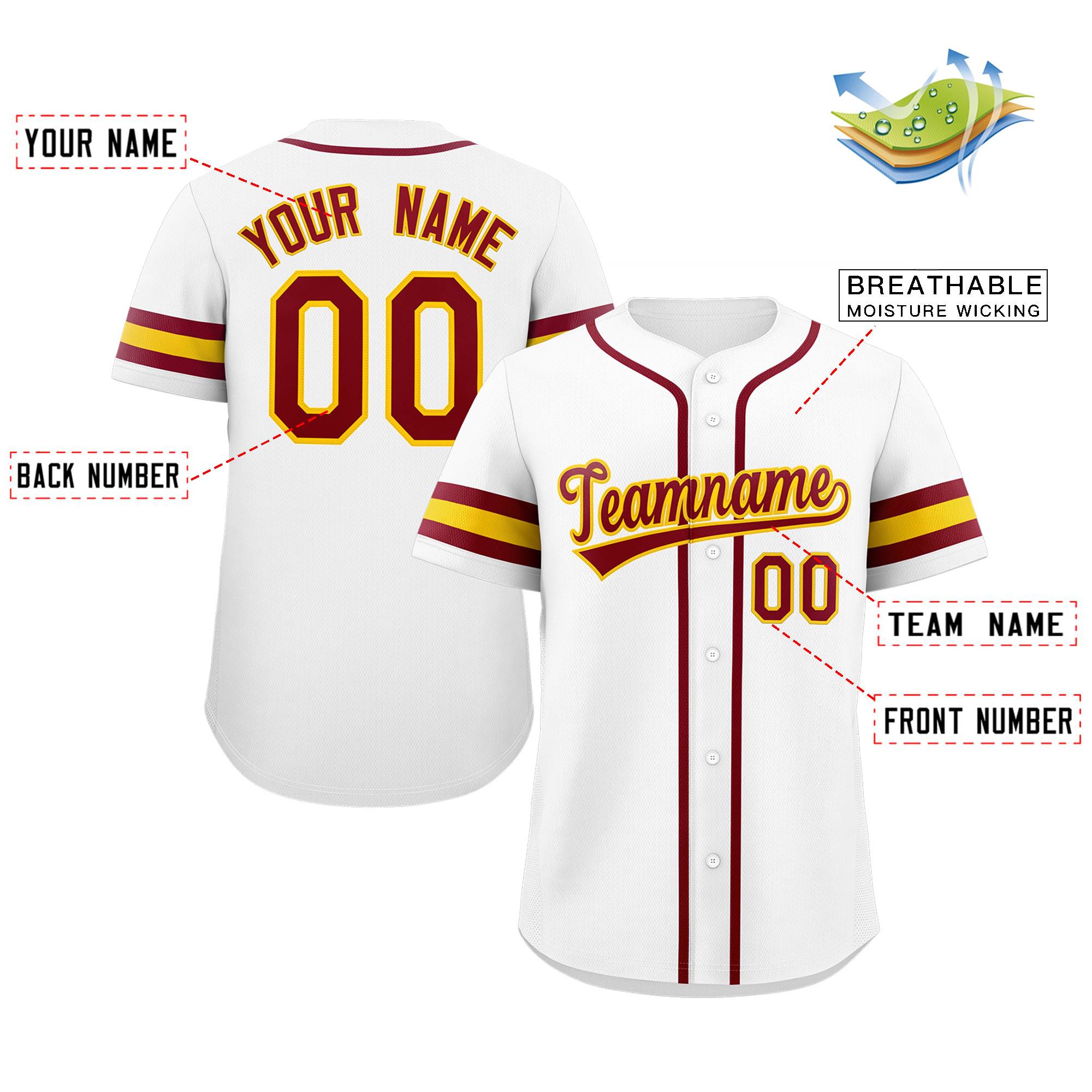 Custom White Red-Yellow Classic Style Authentic Baseball Jersey