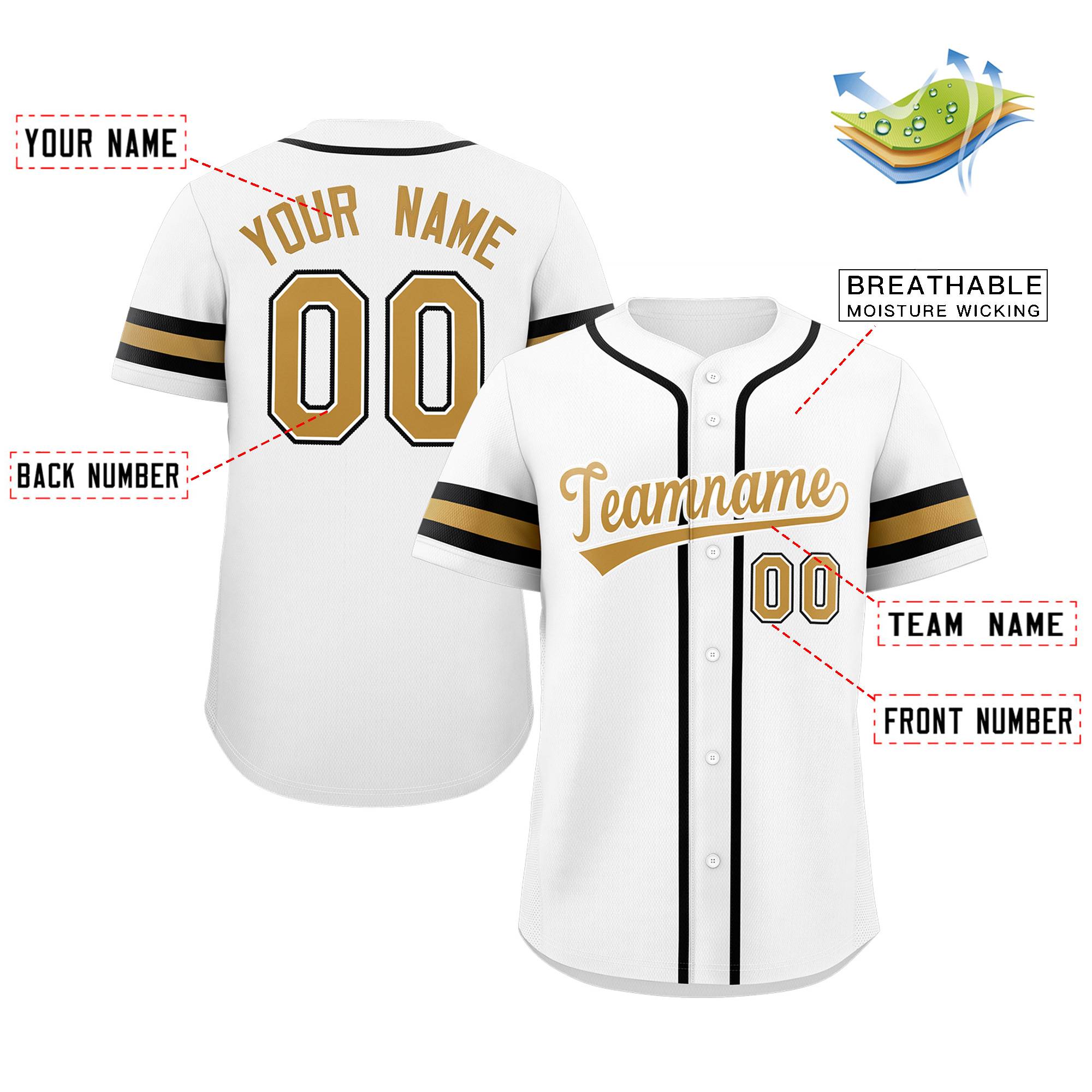 Maillot de baseball authentique de style classique blanc or-blanc personnalisé