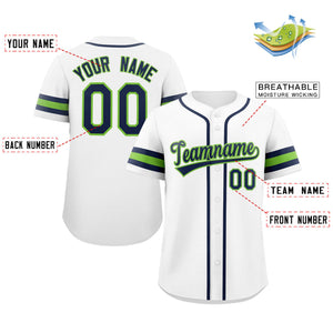 Custom White Navy-Green Classic Style Authentic Baseball Jersey