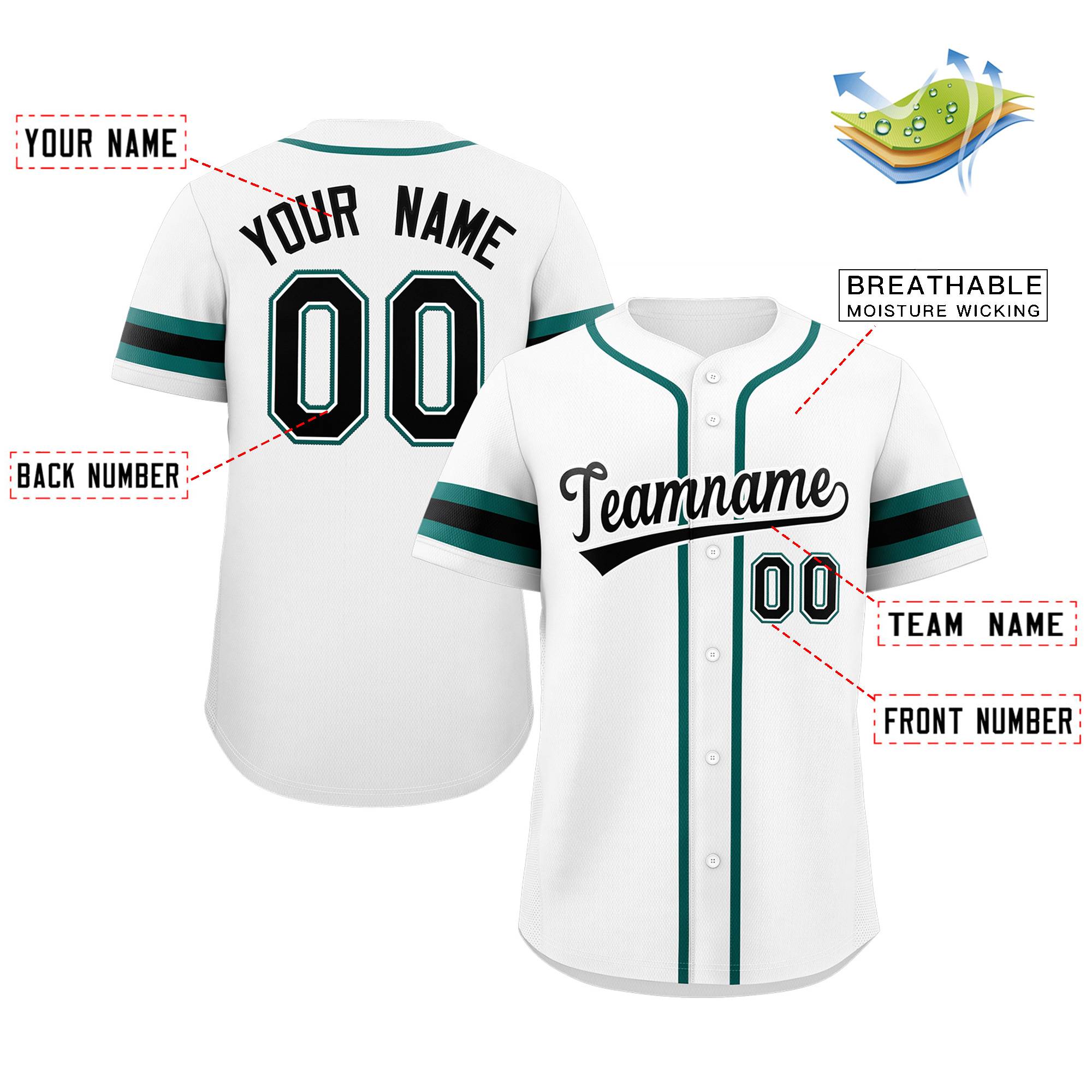 Maillot de baseball authentique de style classique blanc noir-vert personnalisé