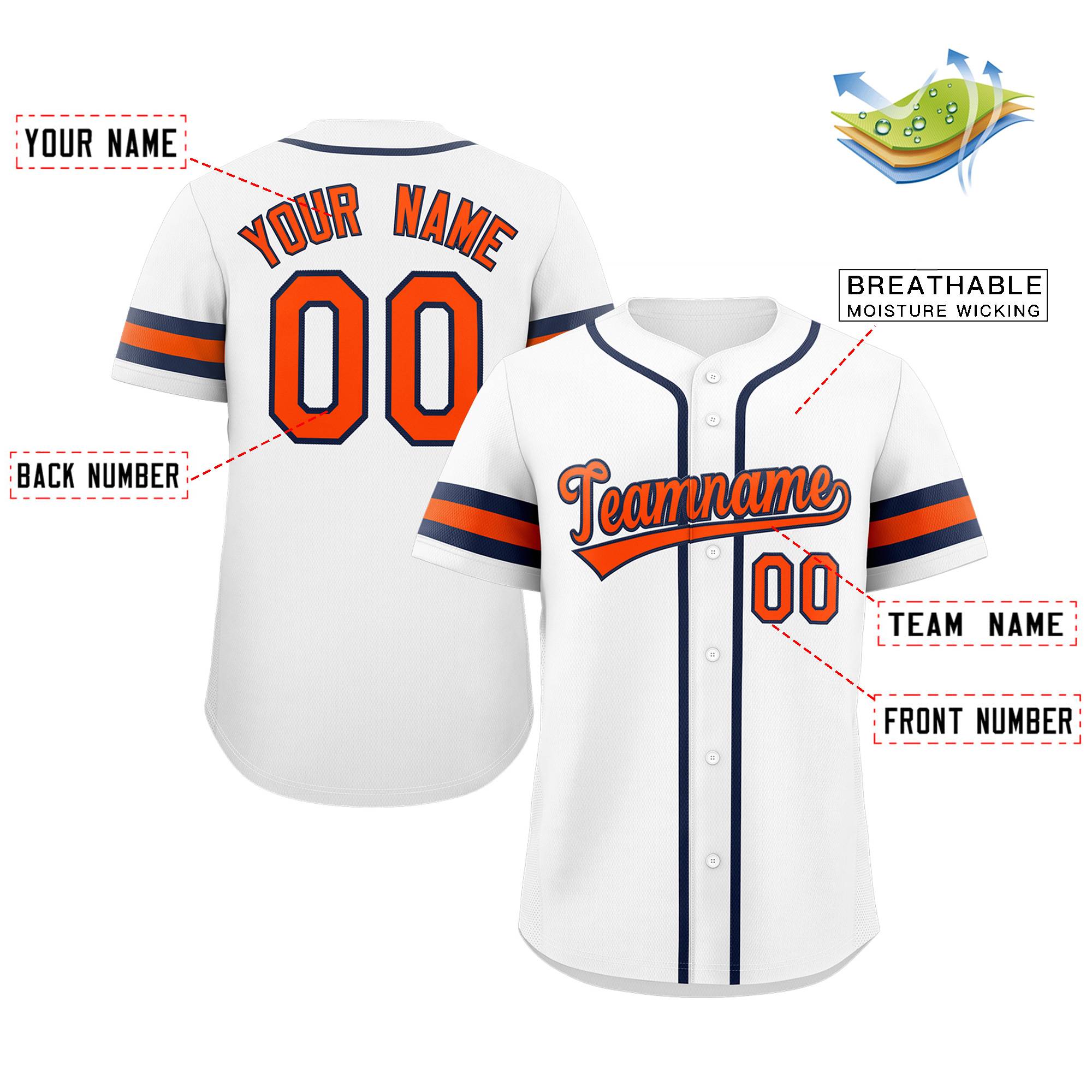 Custom White Orange-Navy Classic Style Authentic Baseball Jersey