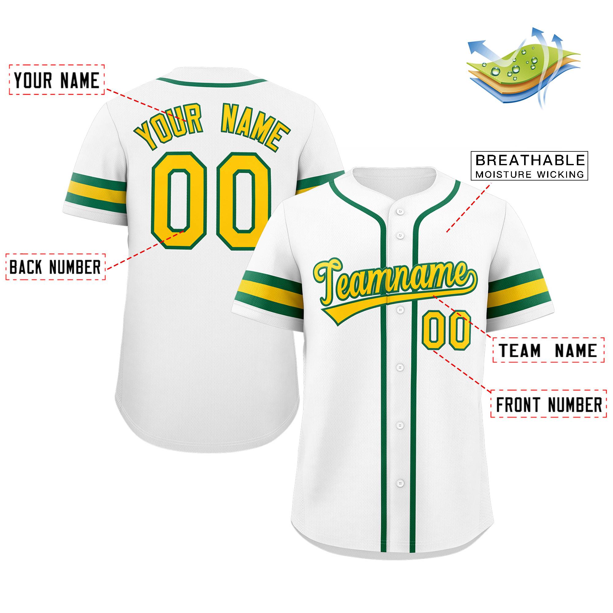 Maillot de baseball authentique de style classique blanc jaune-vert personnalisé