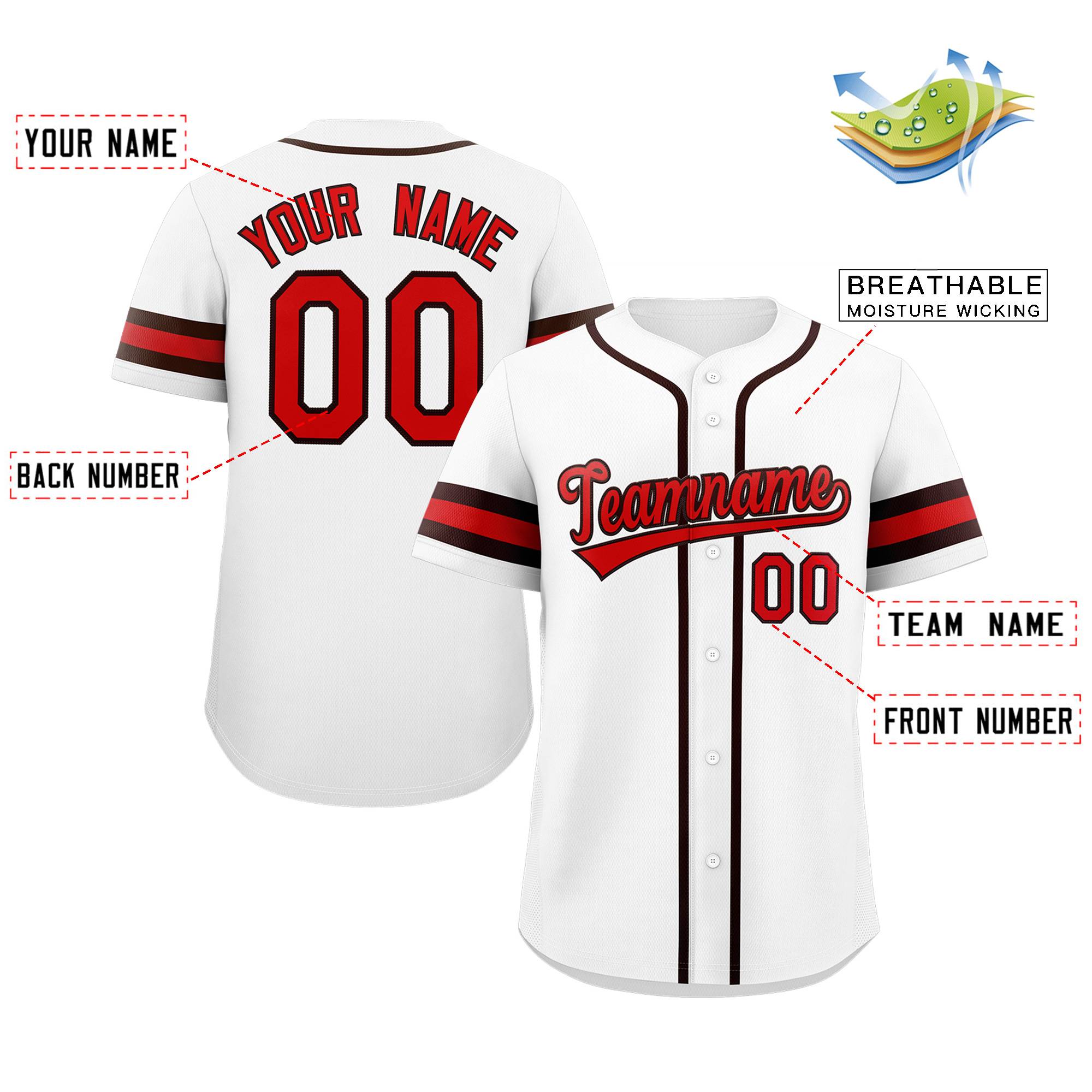 Custom White Red-Brown Classic Style Authentic Baseball Jersey