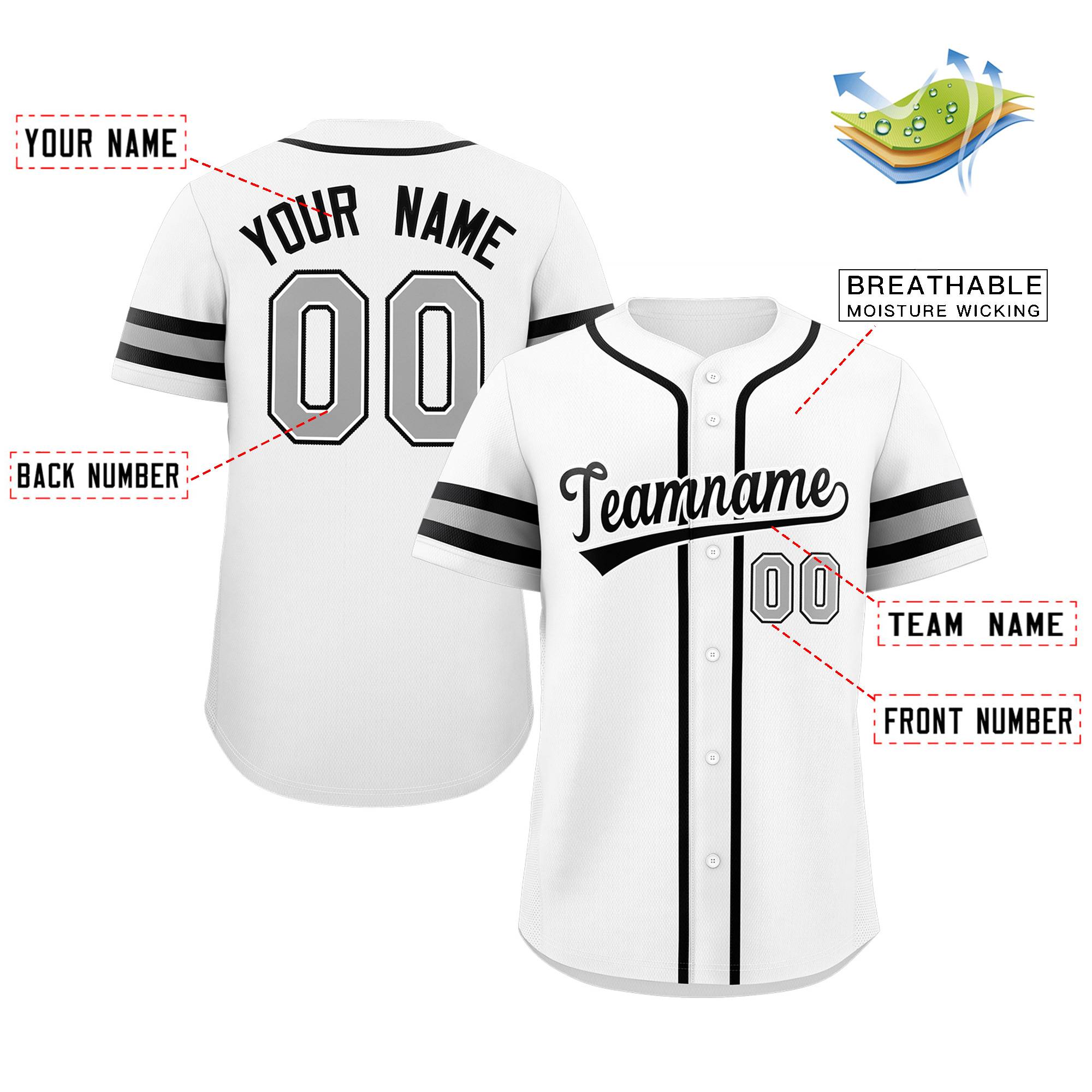 Custom White Black-Gray Classic Style Authentic Baseball Jersey