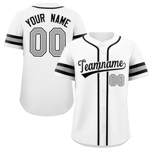 Custom White Black-Gray Classic Style Authentic Baseball Jersey