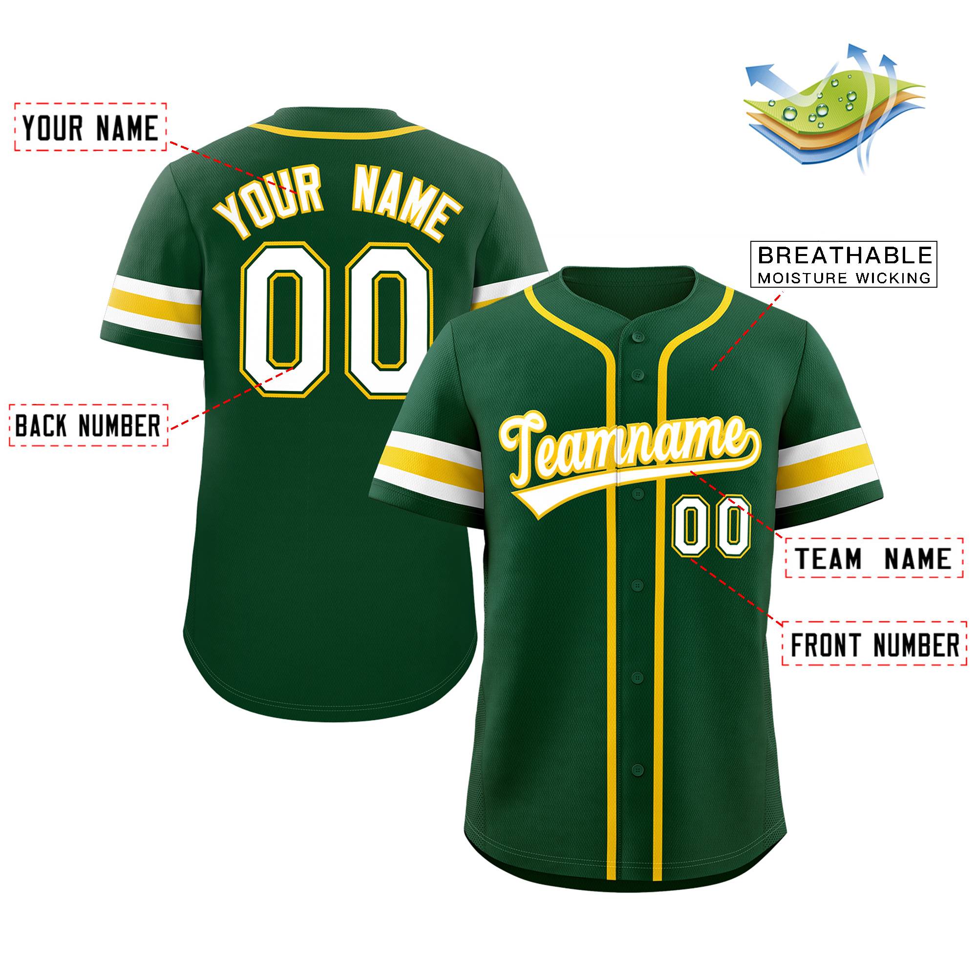 Maillot de baseball authentique de style classique vert jaune-blanc personnalisé