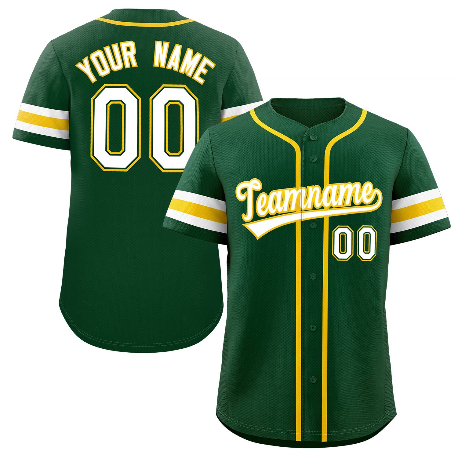 Maillot de baseball authentique de style classique vert jaune-blanc personnalisé