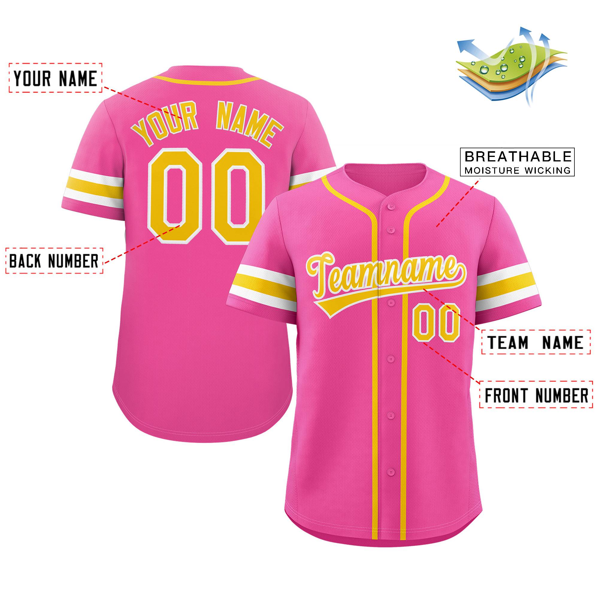 Maillot de baseball authentique de style classique rose jaune-blanc personnalisé