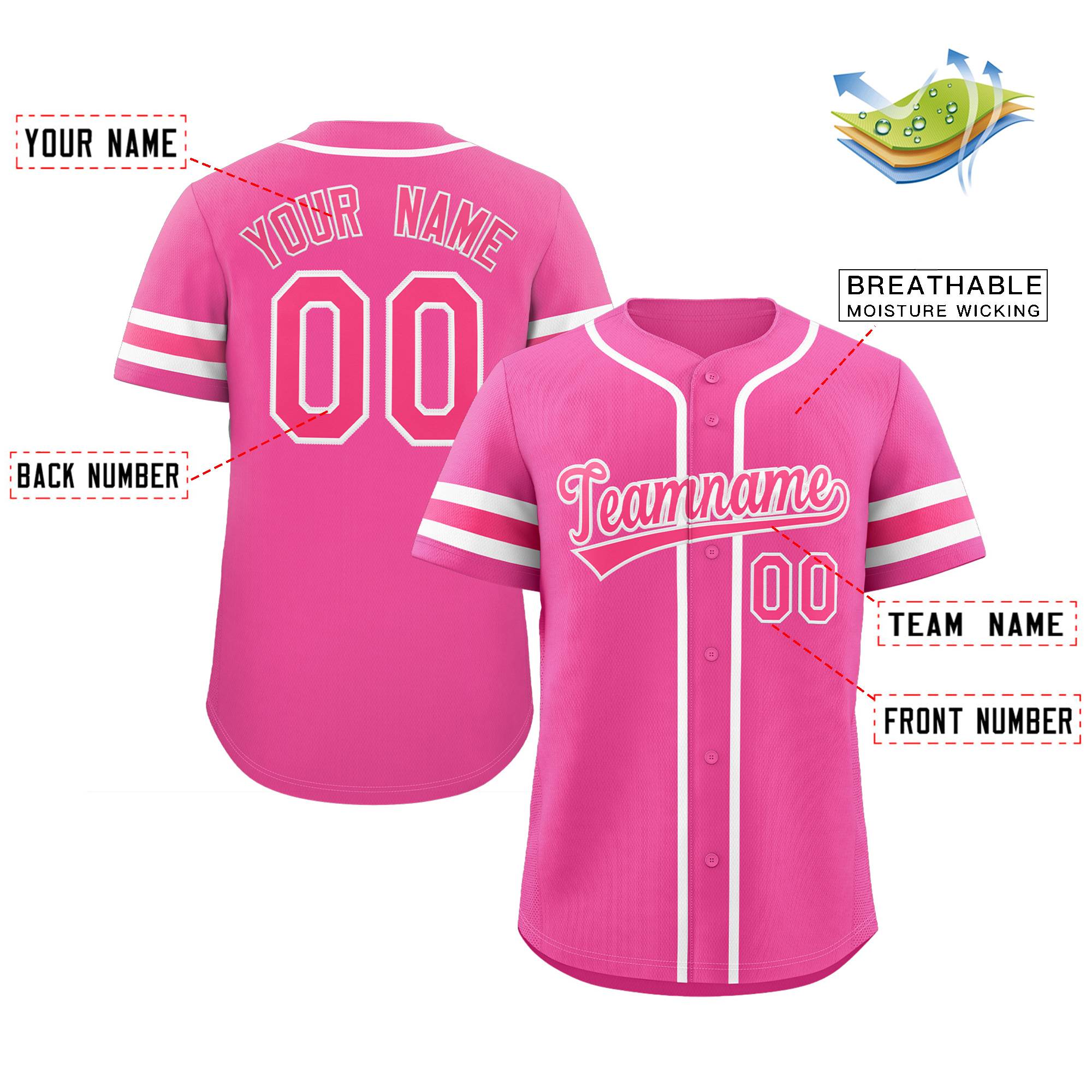 Maillot de baseball authentique de style classique rose blanc personnalisé