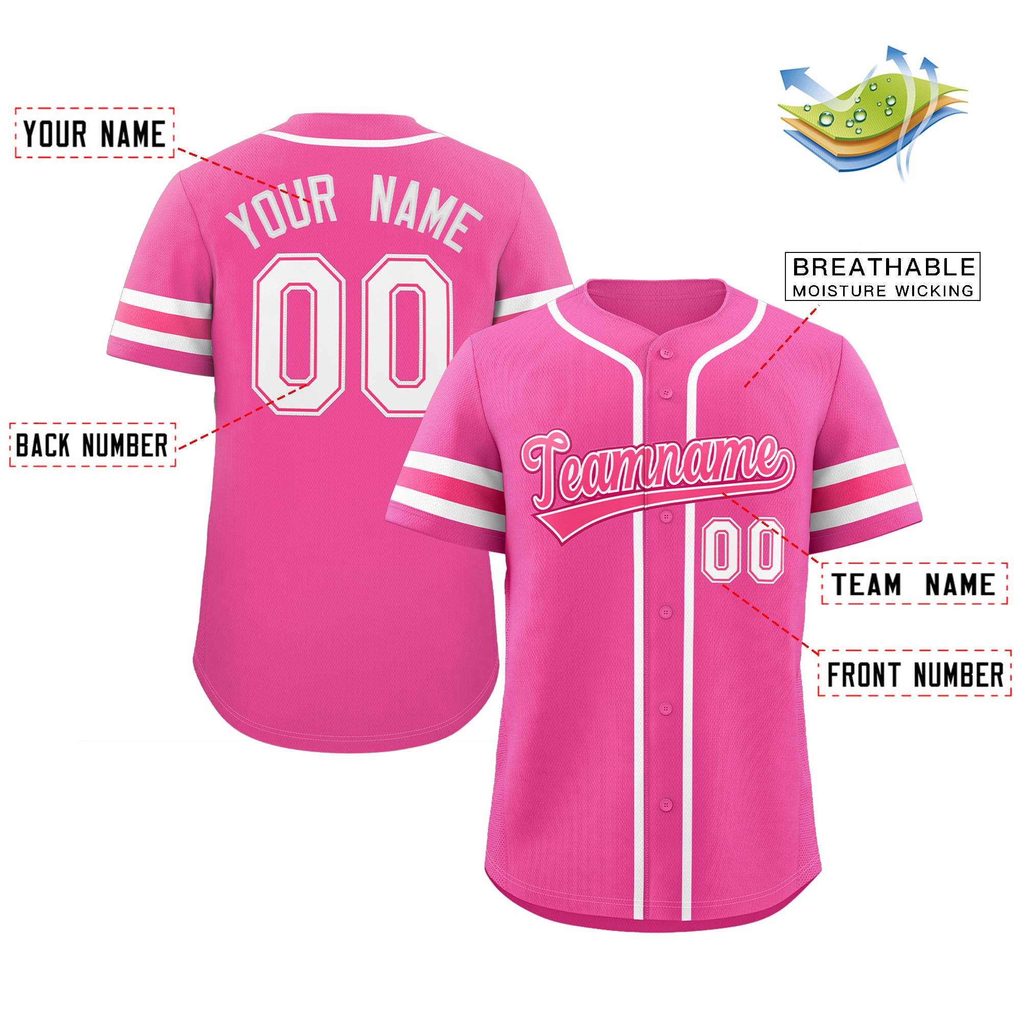 Maillot de baseball authentique de style classique rose blanc personnalisé