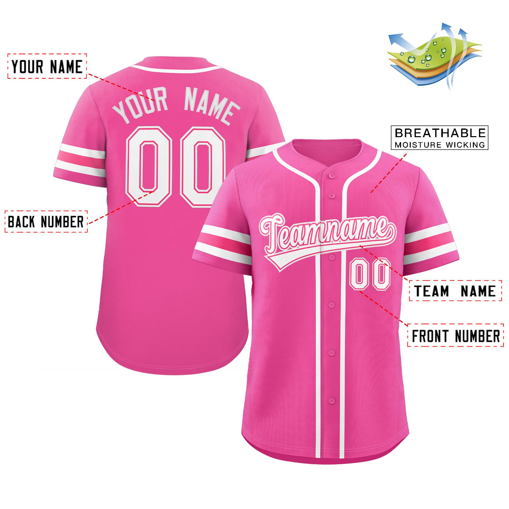 Maillot de baseball authentique de style classique rose blanc personnalisé