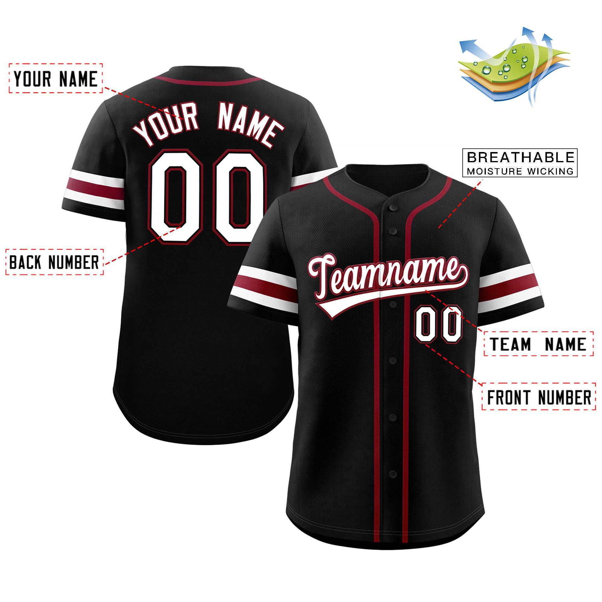 Maillot de baseball personnalisé noir blanc-rouge, style classique, authentique