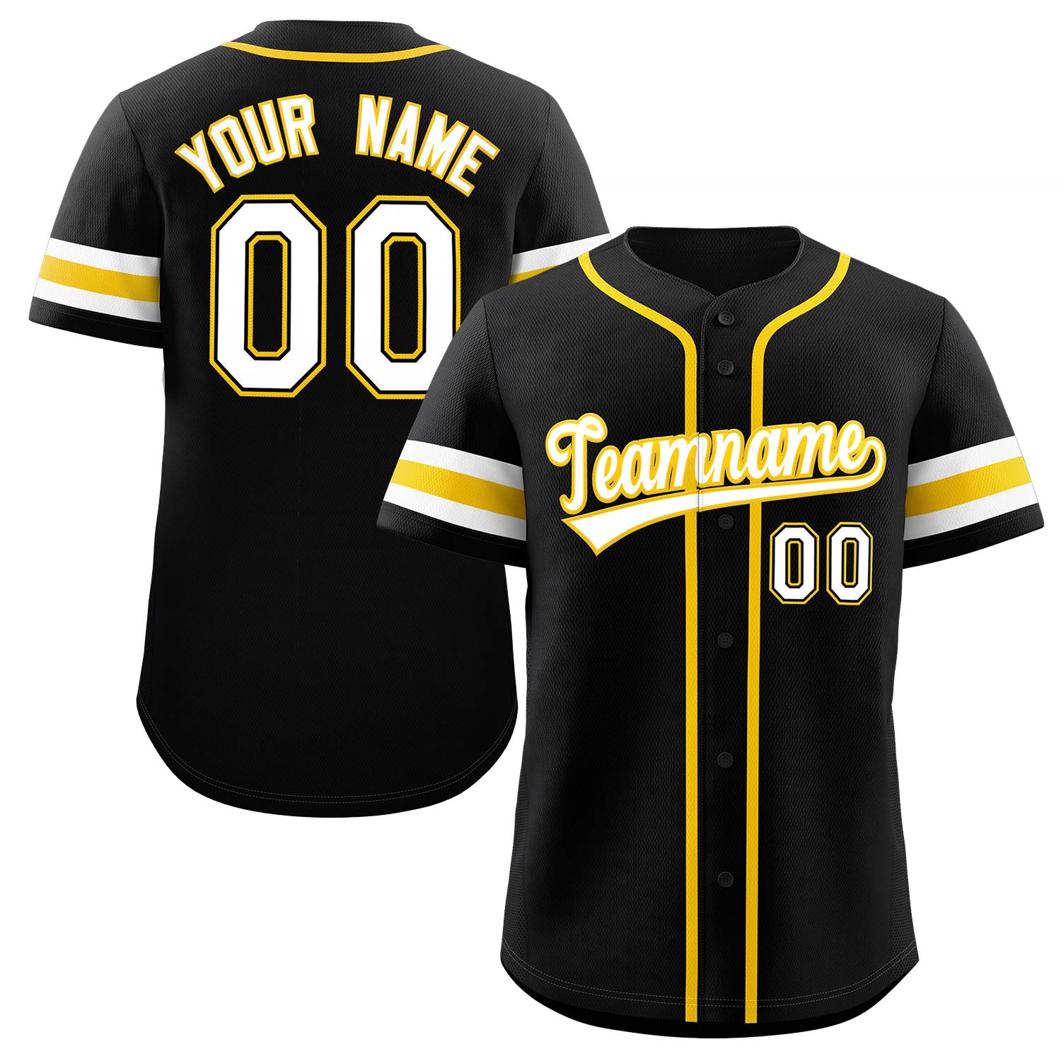 Custom Black White-Yellow Classic Style Authentic Baseball Jersey