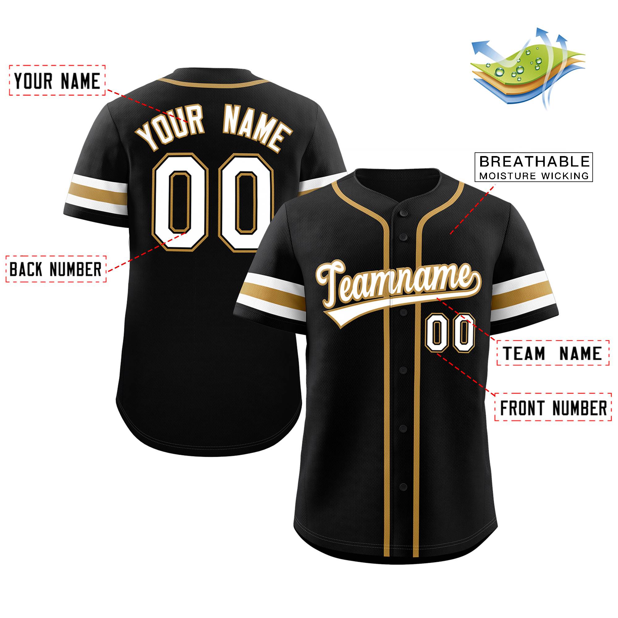 Custom Baseball Jersey Black Gold Pinstripe Gold-White Authentic Men's Size:L